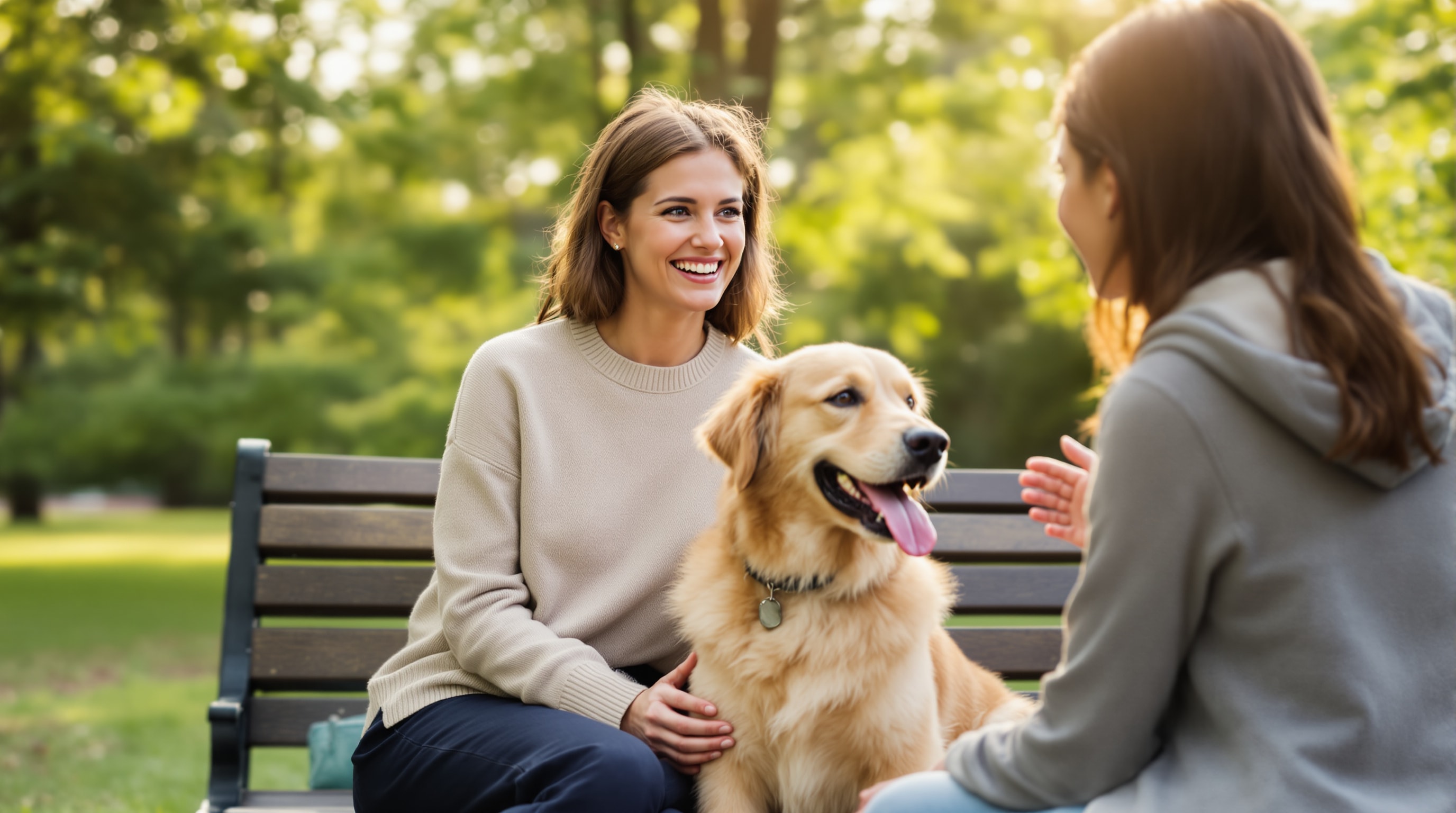 A dog owner meeting a professional pet sitter at a park for the first time